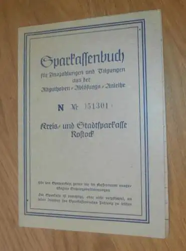altes Sparbuch Rostock , 1952 - 1955 , Elisabeth von Mertens in Rostock i. Mecklenburg , Sparkasse , Bank !!