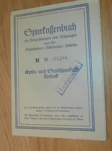 altes Sparbuch Rostock , 1952 - 1955 , Marie Luise von Mertens in Rostock i. Mecklenburg , Sparkasse