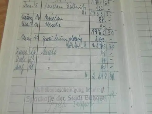 altes Sparbuch Bützow , 1938 - 1944 , Dentist Walter Linnig in Bützow i. Mecklenburg , Sparkasse
