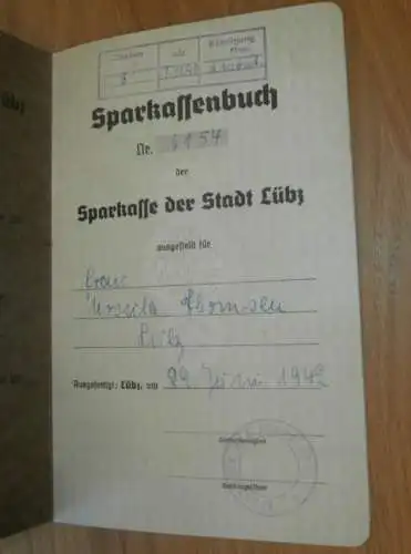altes Sparbuch Lübz , 1942 - 1945 , Ursula Thomsen in Lübz i. Mecklenburg , Sparkasse