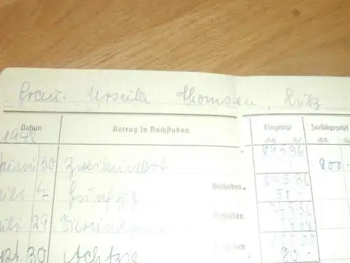 altes Sparbuch Lübz , 1942 - 1945 , Ursula Thomsen in Lübz i. Mecklenburg , Sparkasse