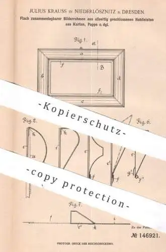 original Patent - Julius Krauss , Dresden / Niederlösznitz , 1903 ,  Flach zusammenlegbarer Bilderrahmen | Rahmen , Foto