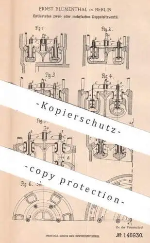 original Patent - Ernst Blumenthal , Berlin , 1901 , Doppelsitzventil | Ventil , Ventile | Doppelventil !!