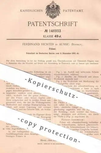 original Patent - Ferdinand Richter , Aussig , Böhmen , 1902 | Fräser | Fräse , Fräsmaschine , Werkzeug , Drehbank ,