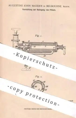 original Patent - Augustine John Madden , Melbourne , Australien , 1901 , Reinigung von Filtern | Filter , Filtrieren !!