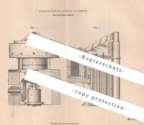 original Patent - Francis Edward Elmore , London England , 1902 ,  Elektrolytischer Apparat | Dynamo , Strom , Elektrode