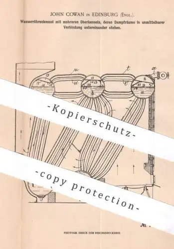 original Patent - John Cowan , Edinburg , England , 1902 , Wasserröhrenkessel mit Oberkessel | Kessel , Wasserkessel !!