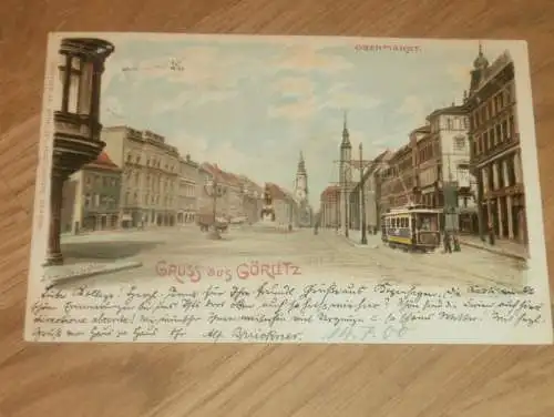 alte AK - Görlitz , 1900 , Obermarkt , Strassenbahn , Ansichtskarte !!