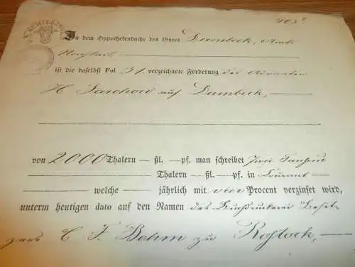 Jarchow auf Dambeck b. Neustadt , 1855-1856 , Ludwigslust - Parchim , C.F. Behm zu Rostock , Mecklenburg , Akte