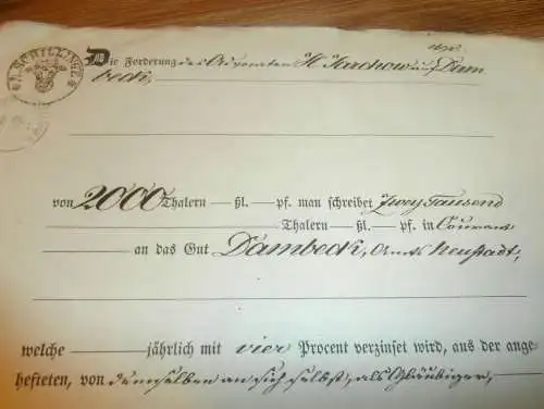 Jarchow auf Dambeck b. Neustadt , 1855-1856 , Ludwigslust - Parchim , C.F. Behm zu Rostock , Mecklenburg , Akte