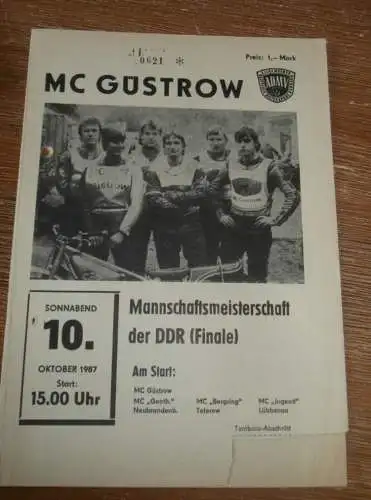Speedway Güstrow 10.10.1987 , Finale DDR Meisterschaft Mannschaft , Programm , Rennprogramm !!!