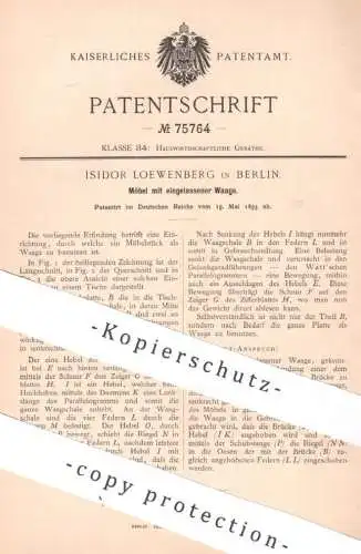 original Patent - Isidor Loewenberg , Berlin , 1893 , Möbel mit eingelassener Waage | Möbelstück , Möbelbauer