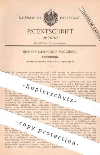 original Patent - Hermann Blessinger , Magdeburg , 1893 , Feuerungsanlage | Feuerung , Ofen , Heizung , Ofenbauer