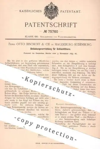 original Patent - Otto Bischoff & Cie , Magdeburg / Sudenburg , 1893 , Betäubung f. Schlachttiere | Schlachterei , Wurst