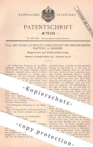original Patent - Deutsche Glühstoff GmbH Dresden | 1893 | Bügeleisen mit Glühstoffheizung