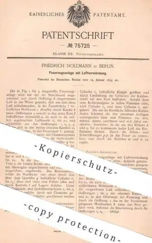 original Patent - Friedrich Hollmann , Berlin , 1893 , Feuerung mit Luftvorwärmung | Ofen , Öfen , Ofenbauer