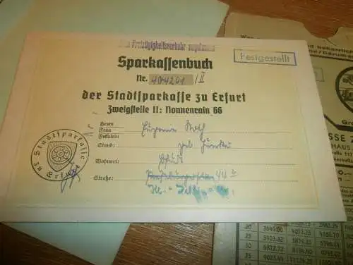 altes Sparbuch Weißensee / Erfurt , 1948 - 1961 , Eugenia Wolf geb. Junker in Erfurt , Sparkasse , Bank !!!