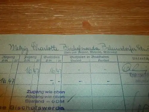 altes Sparbuch Bautzen / Bischofswerda , 1952 - 1958 , Charlotte Metzig in Bischofswerda , Sparkasse , Bank !!!