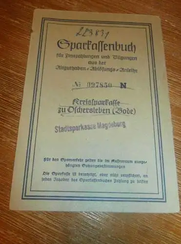 altes Sparbuch Oschersleben / Bode , 1952 - 1963 , Ropert Miele in Üplingen / Ausleben , Sparkasse , Bank !!!
