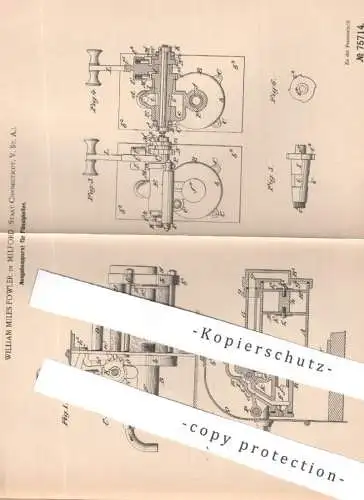 original Patent - William Miles Fowler , Milford , Connecticut , USA , 1893 , Ausschankgefäß | Glas , Zapfhahn