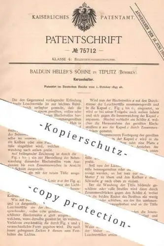 original Patent - Balduin Heller`s Söhne , Teplitz Böhmen , 1893 , Kerzenhalter | Kerzenleuchter , Kerzenständer , Kerze