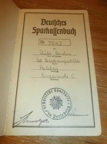 altes Sparbuch Perleberg , 1941 - 1946 , Dieter Santin in Perleberg , Staatsangestellter , Sparkasse , Bank !!!
