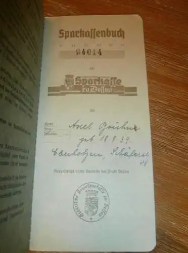 altes Sparbuch Dessau , 1944 - 1945 , Axel Bruhm in Eberholzen , Sparkasse , Bank !!!