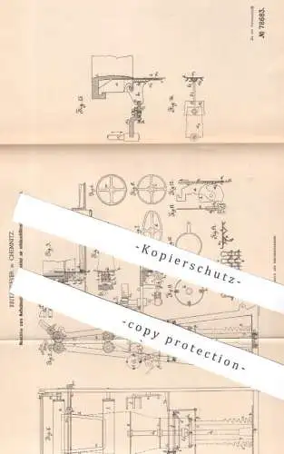 original Patent - Fritz Wever , Chemnitz , 1893 , Schneidmaschine für Webstuhl , Wirkware | Schere , Nadel , Weben