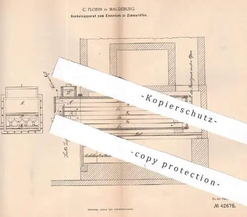 original Patent - C. Florin , Magdeburg , 1887 , Gasheizapparat zum Einsetzen in Zimmeröfen | Ofen , Öfen , Ofenbauer