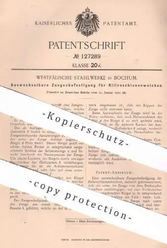 original Patent - Westfälische Stahlwerke , Bochum , 1901 , Befestigung für Rillenschienenweichen | Eisenbahn - Schienen