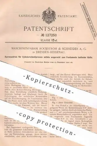 original Patent - Maschinenfabrik Rockstroh & Schneider AG Dresden / Heidenau , 1900 , Karrenantrieb für Schnellpresse