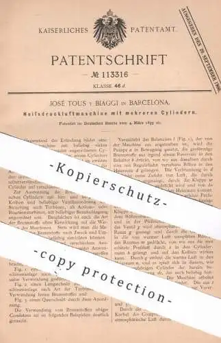 original Patent - José Tous y Biaggi , Barcelona , Spanien | 1899 | Heißdruckluftmaschine | Motor , Motoren