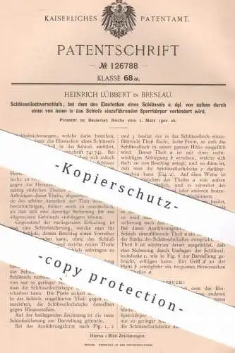 original Patent - Heinrich Lübbert , Breslau , 1901 , Schlüssellochverschluss | Türschloss , Schloss , Schlosserei !!!