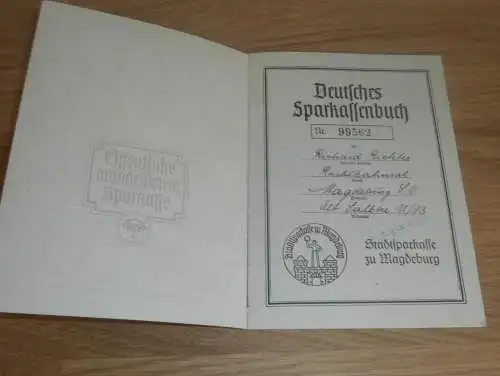 altes Sparbuch Magdeburg / Alt Salbke , 1944 - 1945 , Richard Richter , Reichsbahn , Sparkasse , Bank !!