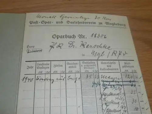 altes Sparbuch Magdeburg , 1940 - 1942 , Prof. Dr. Renschke , Sparkasse , Bank !!