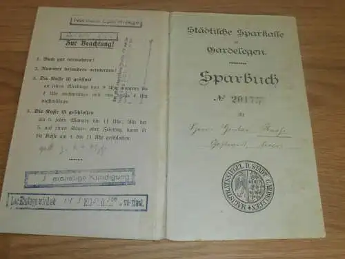 altes Sparbuch Gardelegen , 1926 - 1945  , Gustav Maaß , Gastwirt , Sparkasse , Bank !!!