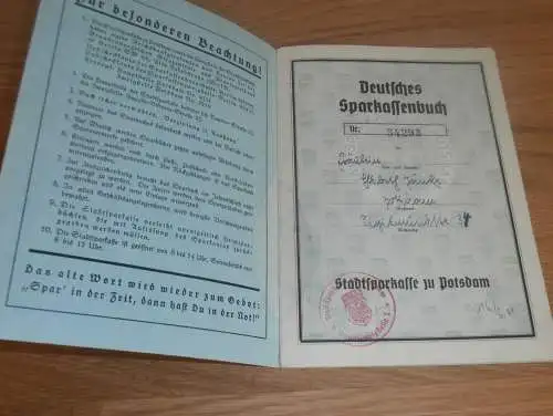 altes Sparbuch Potsdam , 1941 - 1945 , Elsbeth Jänke , Sparkasse , Bank !!!