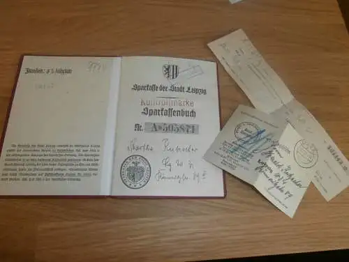 altes Sparbuch Leipzig , 1938 - 1944 , Martha Kutzscher , Befehl No 74, Sparkasse , Bank !!!