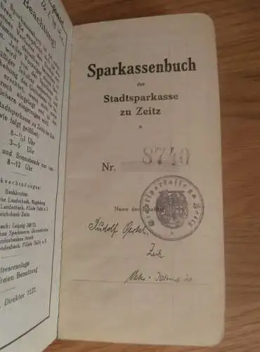 altes Sparbuch Zeitz, 1930 - 1945 , Rudolf Oertel , Sparkasse , Vater - Jahn Strasse , Bank !!!