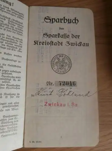 altes Sparbuch Zwickau , 1936 - 1944 , Kurt Pöhland , Sparkasse , Bank !!!