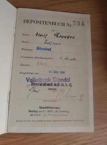altes Sparbuch Stendal , 1940 - 1944 , Rudolf Leander , Kaufmann , Sparkasse , Bank !!!