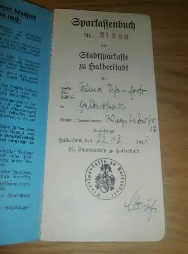 altes Sparbuch Halberstadt ,1941 - 1943 , Alma Scharnhorst , Sparkasse , Bank !!!