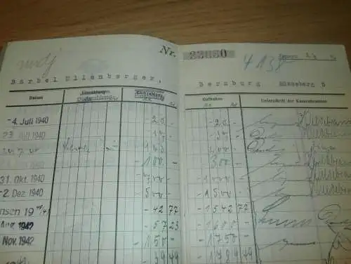 altes Sparbuch Bernburg ,1940 - 1946 , Bärbel Ullenberger , Rösseberg , Sparkasse , Bank !!!