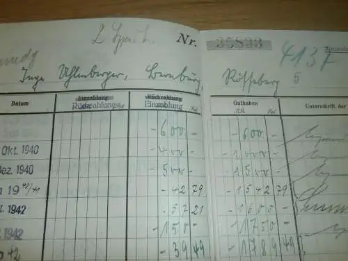 altes Sparbuch Bernburg  ,1940 - 1946 , Inge Ullenberger , Rößeberg , Sparkasse , Bank !!!