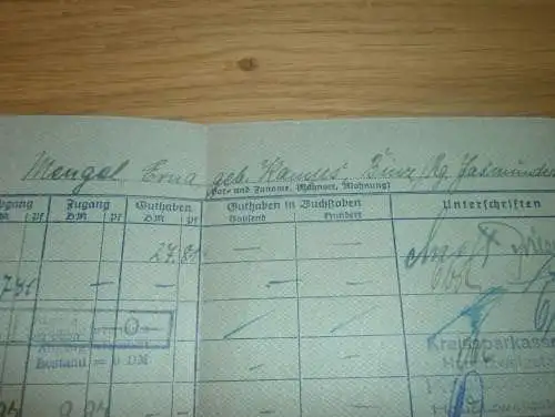 altes Sparbuch Binz a. Rügen ,1952 - 1959 , Erna Mengel , geb. Kamps , Sparkasse , Bank !!!