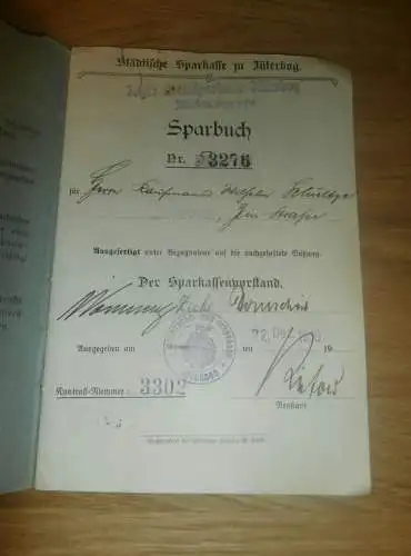 altes Sparbuch Jüterbog / Luckenwalde ,1931-1944 , Wilhelm Schultze , Sparkasse , Bank !!!