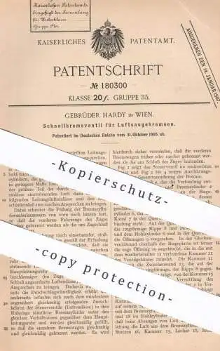 original Patent - Gebrüder Hardy , Wien , Österreich , 1905 , Schnellbremsventil für Luftsaugebremse | Eisenbahn Bremse