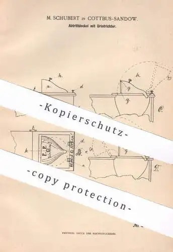original Patent - M. Schubert , Cottbus / Sandow , 1890 , Abtrittdeckel mit Urintrichter | Kloset , WC , Toilette !!