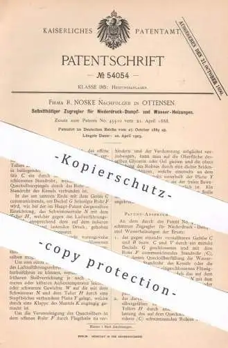 original Patent - R. Noske Nachf. | Hamburg / Ottensen | 1889 | Zugregler für Dampfheizung , Wasserheizung | Heizung !!!
