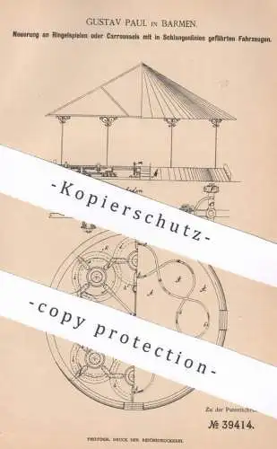 original Patent - Gustav Paul , Barmen , 1886 , Ringelspiele , Carroussel , Karussell mit Fahrzeug | Schausteller !!